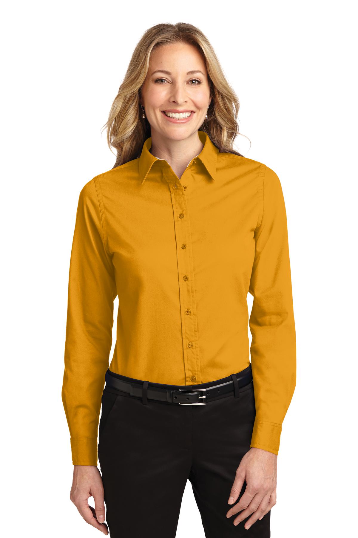Port Authority® Ladies Long Sleeve Easy Care Shirt. L608 [Athletic Gold/ Light Stone] - DFW Impression
