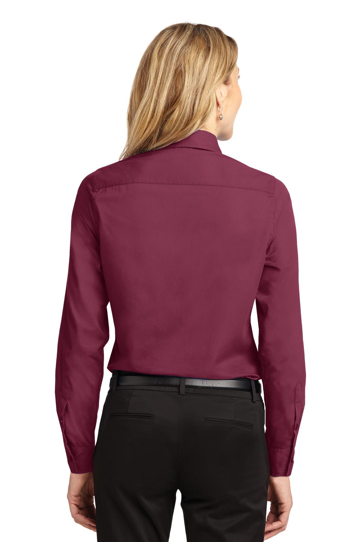 Port Authority® Ladies Long Sleeve Easy Care Shirt. L608 [Burgundy/ Light Stone] - DFW Impression