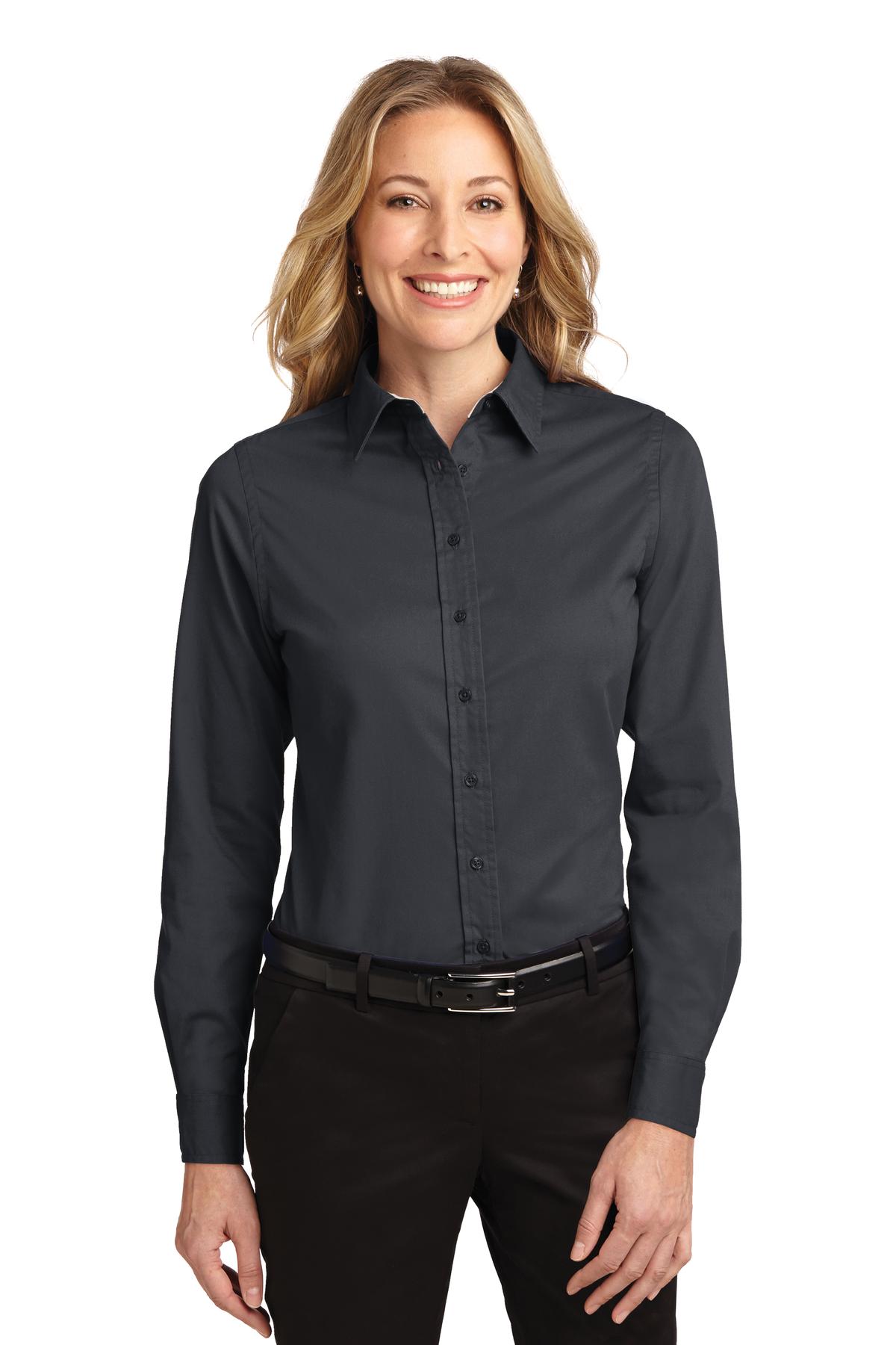 Port Authority® Ladies Long Sleeve Easy Care Shirt. L608 [Classic Navy/ Light Stone] - DFW Impression