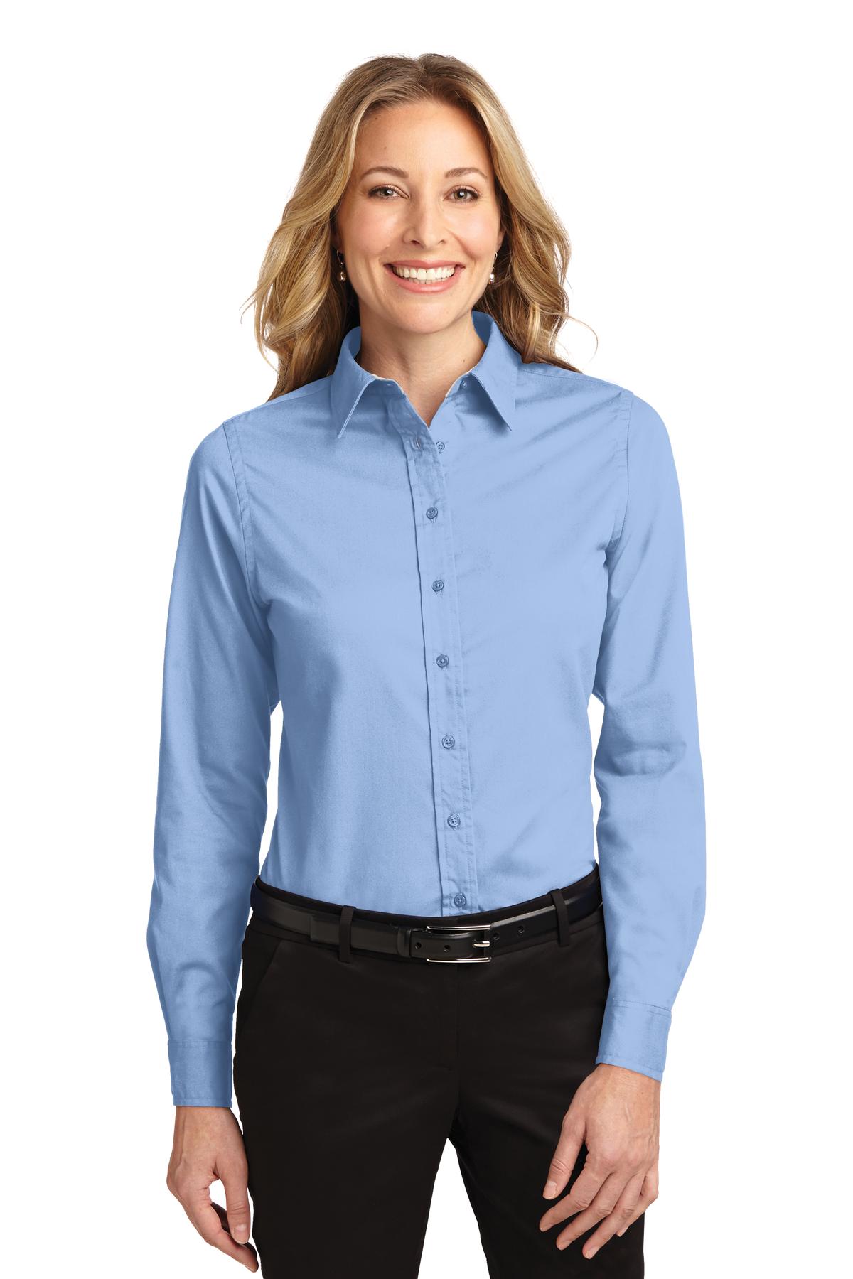 Port Authority® Ladies Long Sleeve Easy Care Shirt. L608 [Light Blue/ Light Stone] - DFW Impression