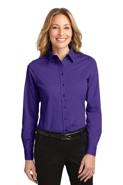 Port Authority® Ladies Long Sleeve Easy Care Shirt. L608 [Purple/ Light Stone] - DFW Impression