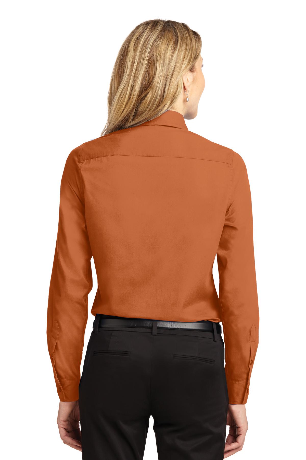 Port Authority® Ladies Long Sleeve Easy Care Shirt. L608 [Texas Orange/ Light Stone] - DFW Impression