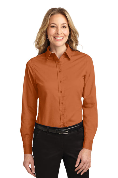 Port Authority® Ladies Long Sleeve Easy Care Shirt. L608 [Texas Orange/ Light Stone] - DFW Impression