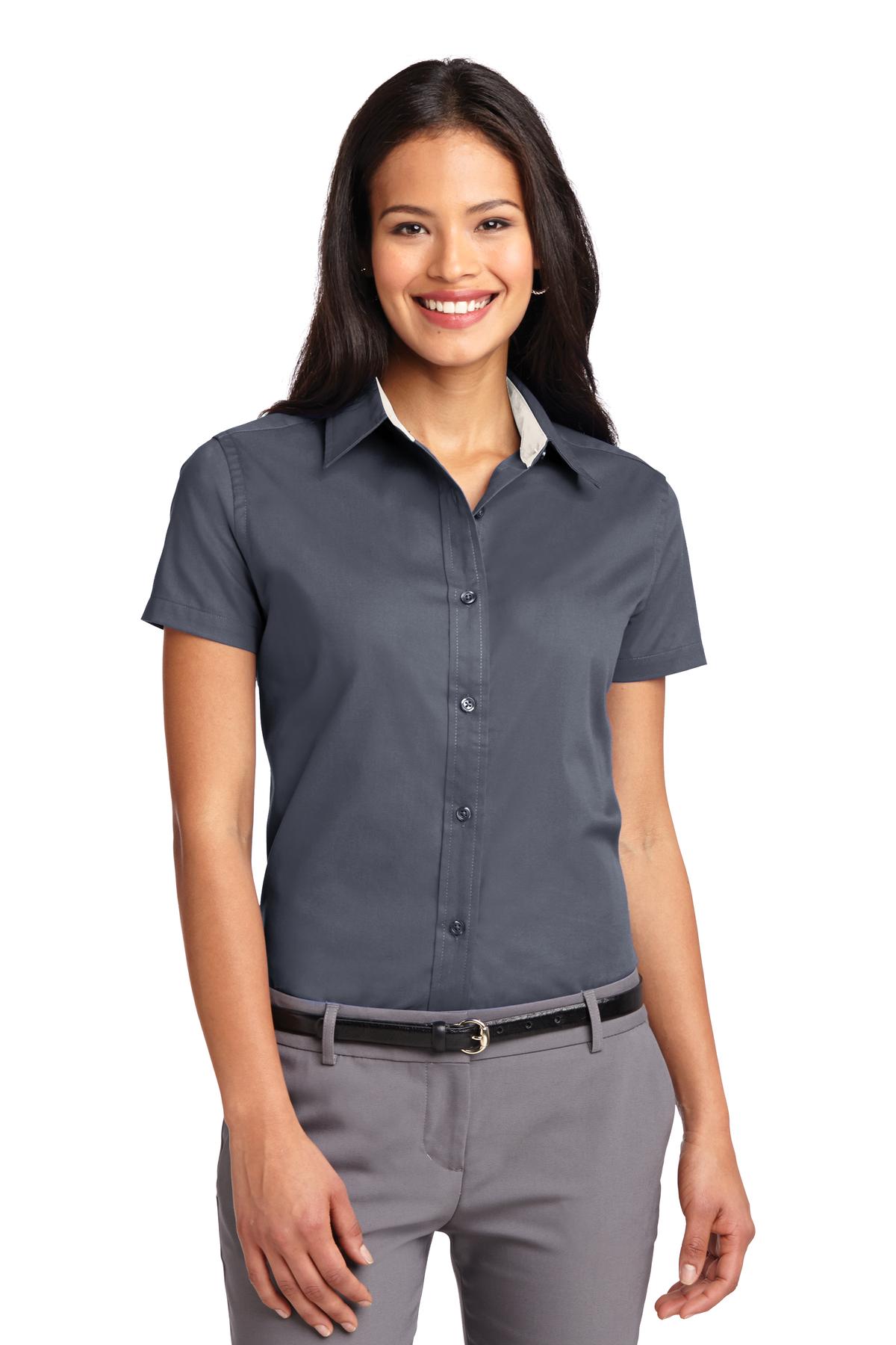 Port Authority® Ladies Short Sleeve Easy Care Shirt. L508 [Steel Grey/ Light Stone] - DFW Impression