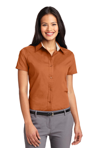 Port Authority® Ladies Short Sleeve Easy Care Shirt. L508 [Texas Orange/ Light Stone] - DFW Impression
