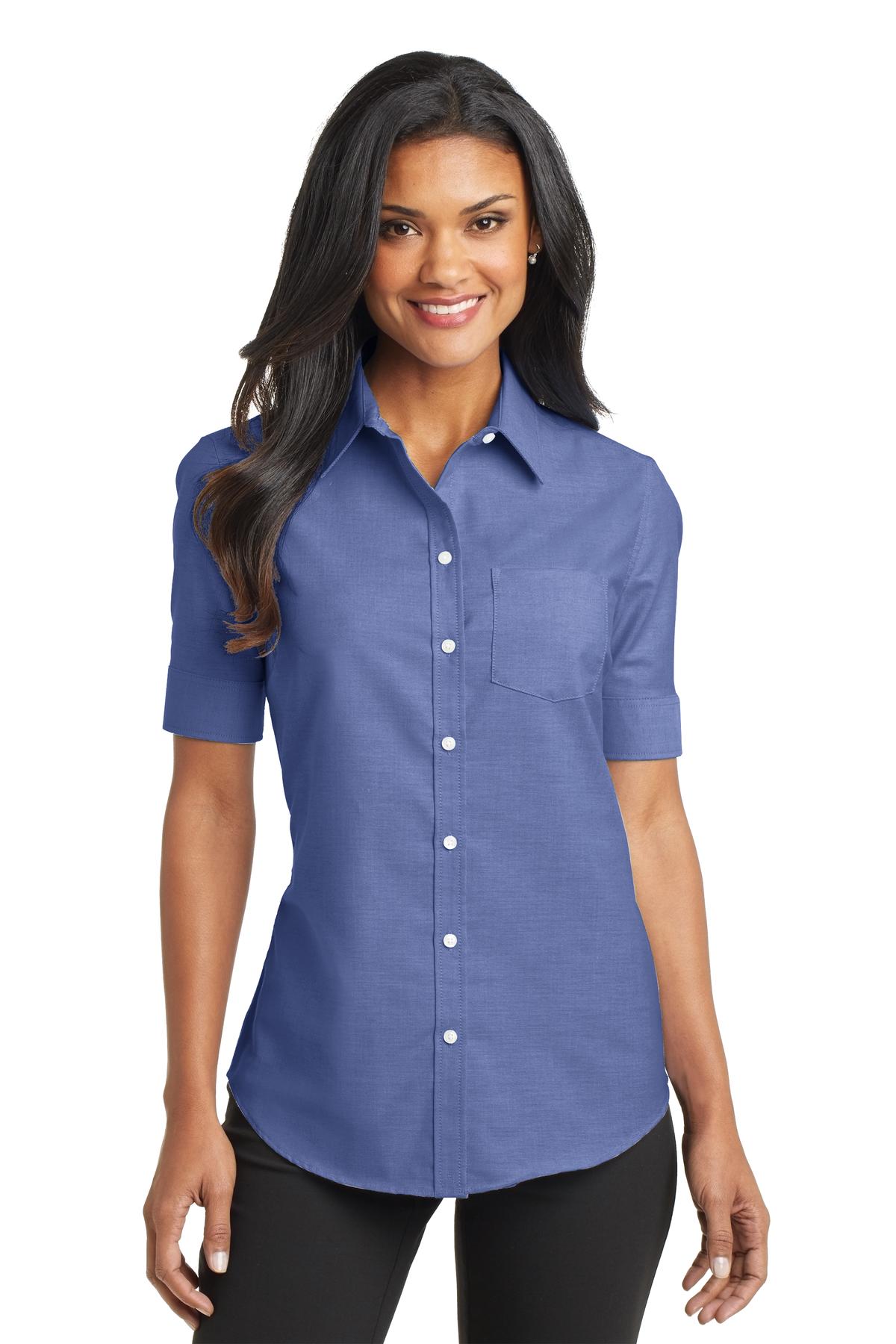 Port Authority® Ladies Short Sleeve SuperPro™ Oxford Shirt. L659 - DFW Impression