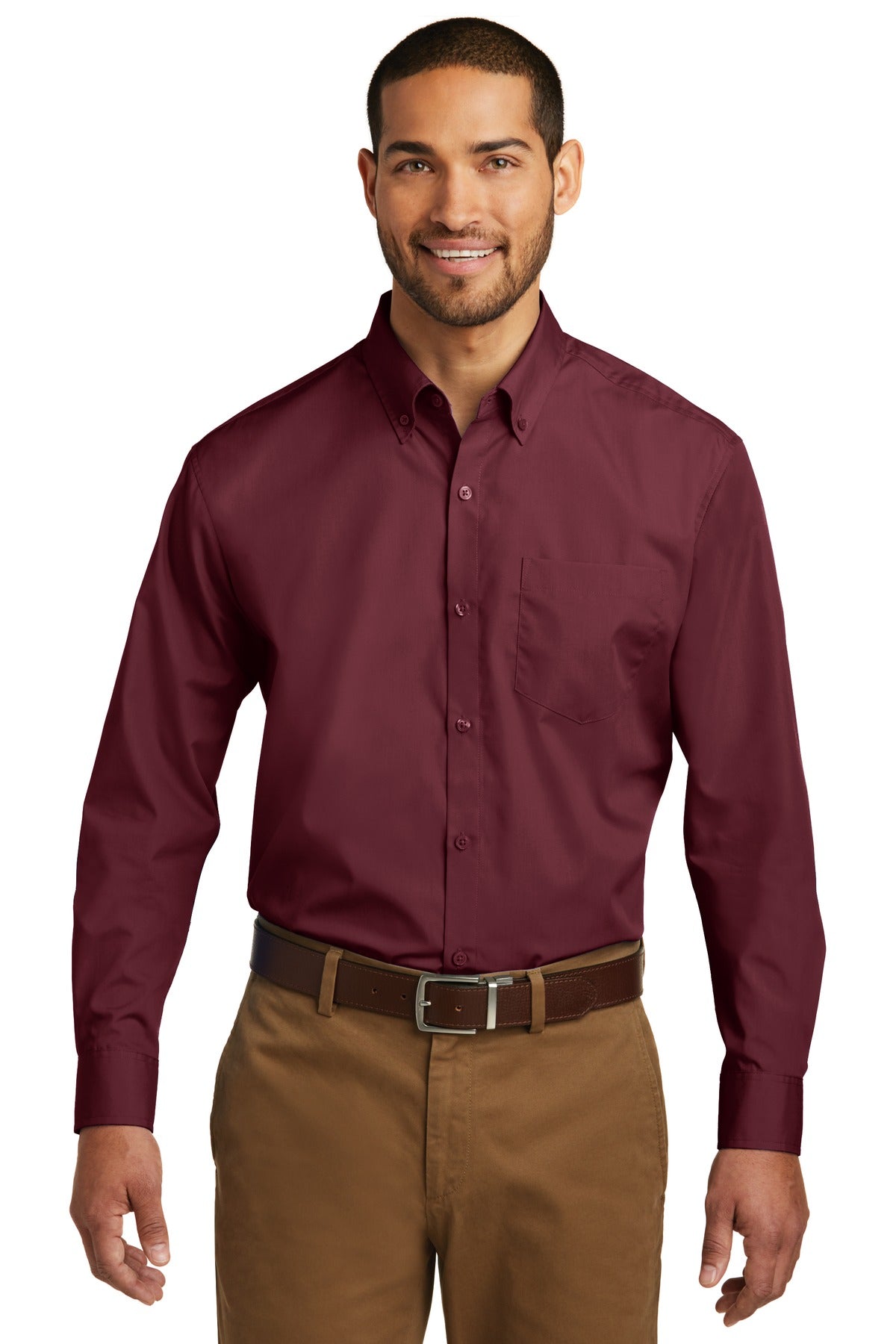 Port Authority® Long Sleeve Carefree Poplin Shirt. W100 [Burgundy] - DFW Impression