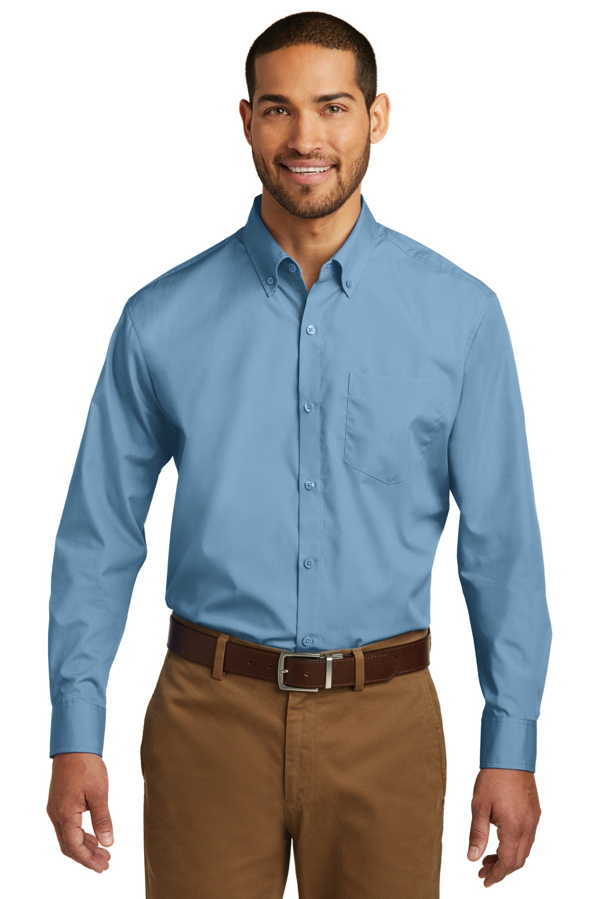 Port Authority® Long Sleeve Carefree Poplin Shirt. W100 [Carolina Blue] - DFW Impression