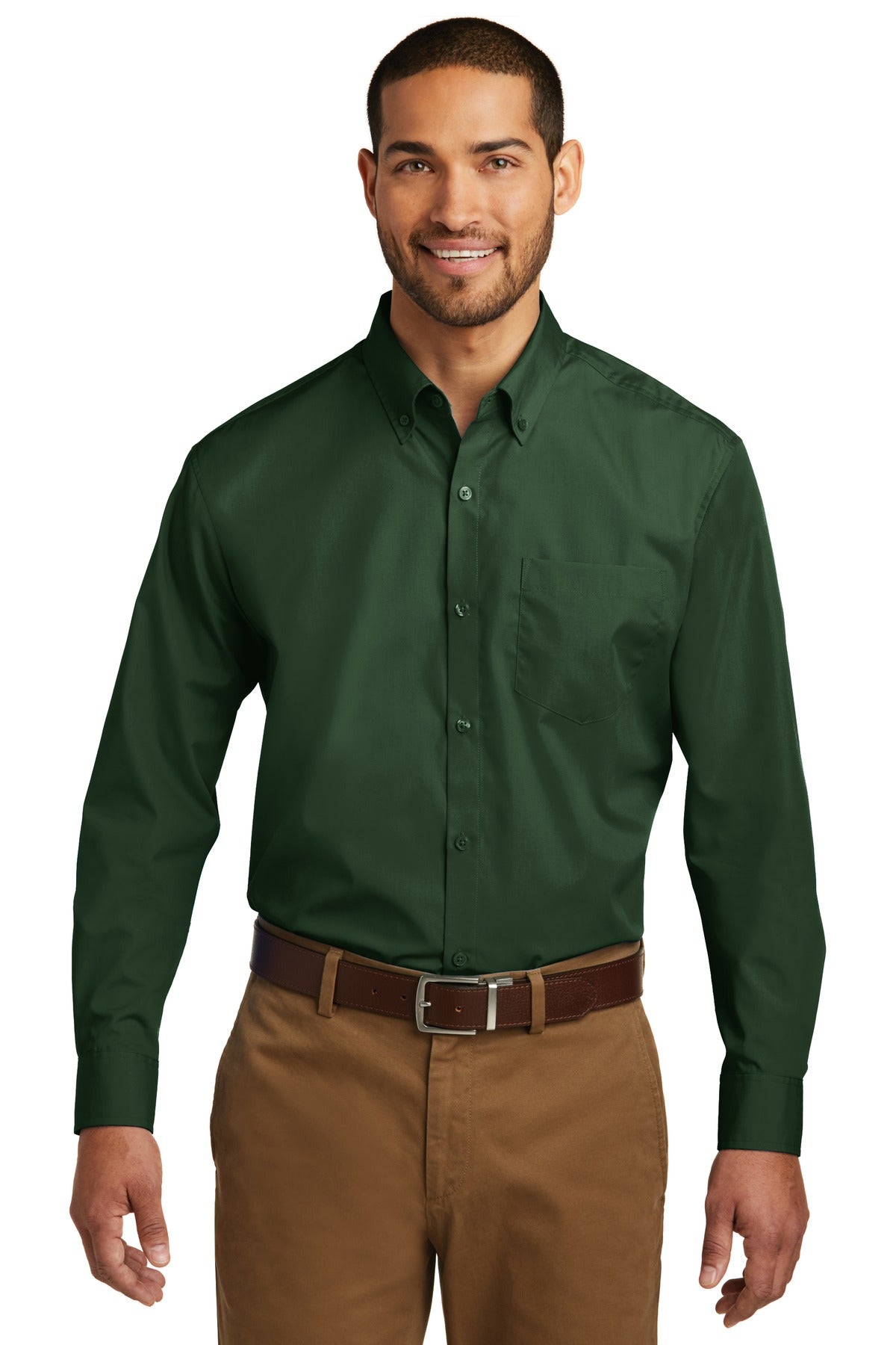 Port Authority® Long Sleeve Carefree Poplin Shirt. W100 [Deep Forest Green] - DFW Impression