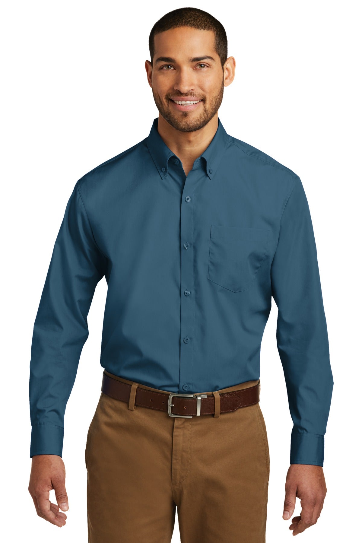 Port Authority® Long Sleeve Carefree Poplin Shirt. W100 [Dusty Blue] - DFW Impression