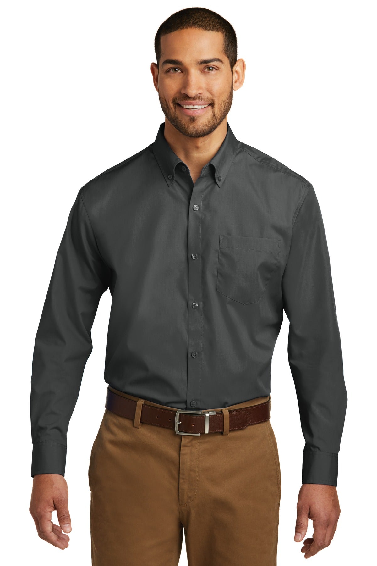 Port Authority® Long Sleeve Carefree Poplin Shirt. W100 [Graphite] - DFW Impression