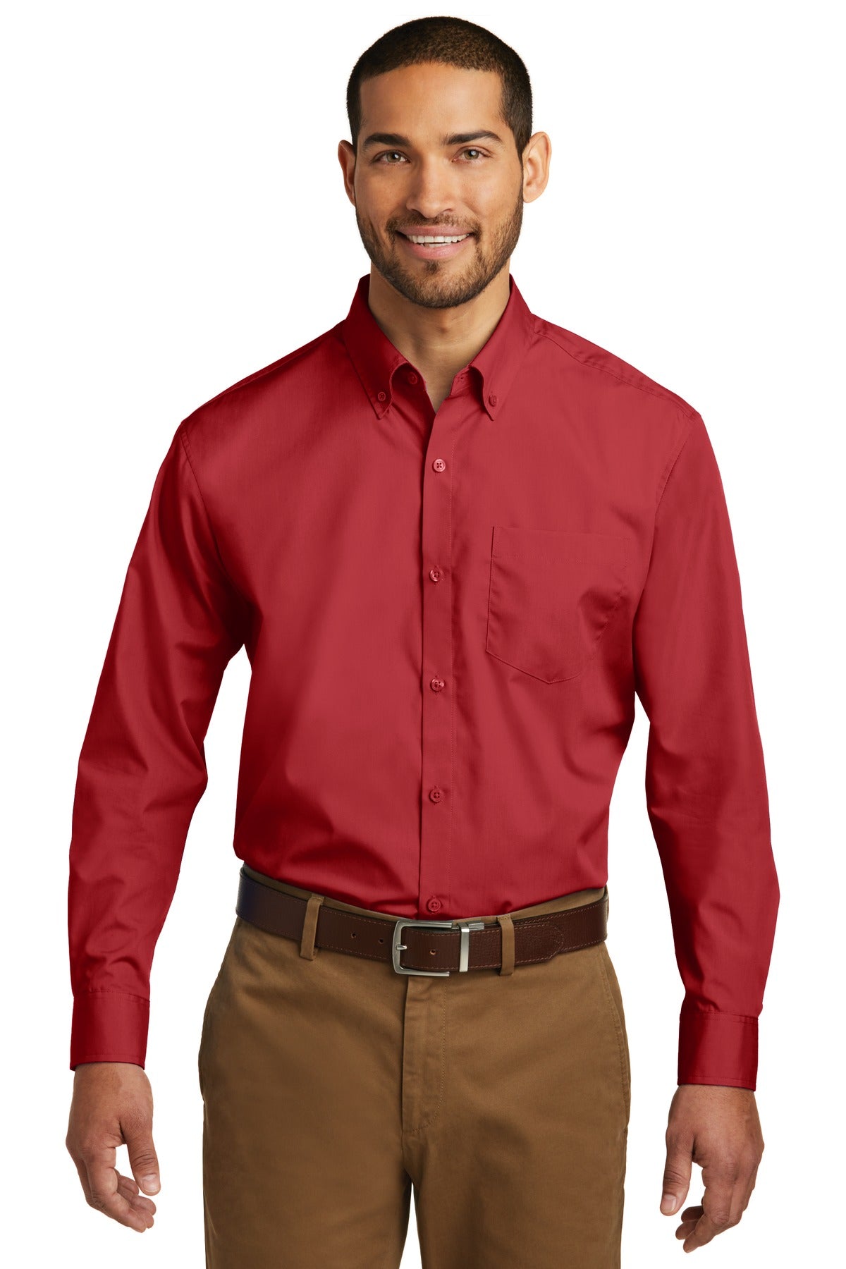 Port Authority® Long Sleeve Carefree Poplin Shirt. W100 [Rich Red] - DFW Impression