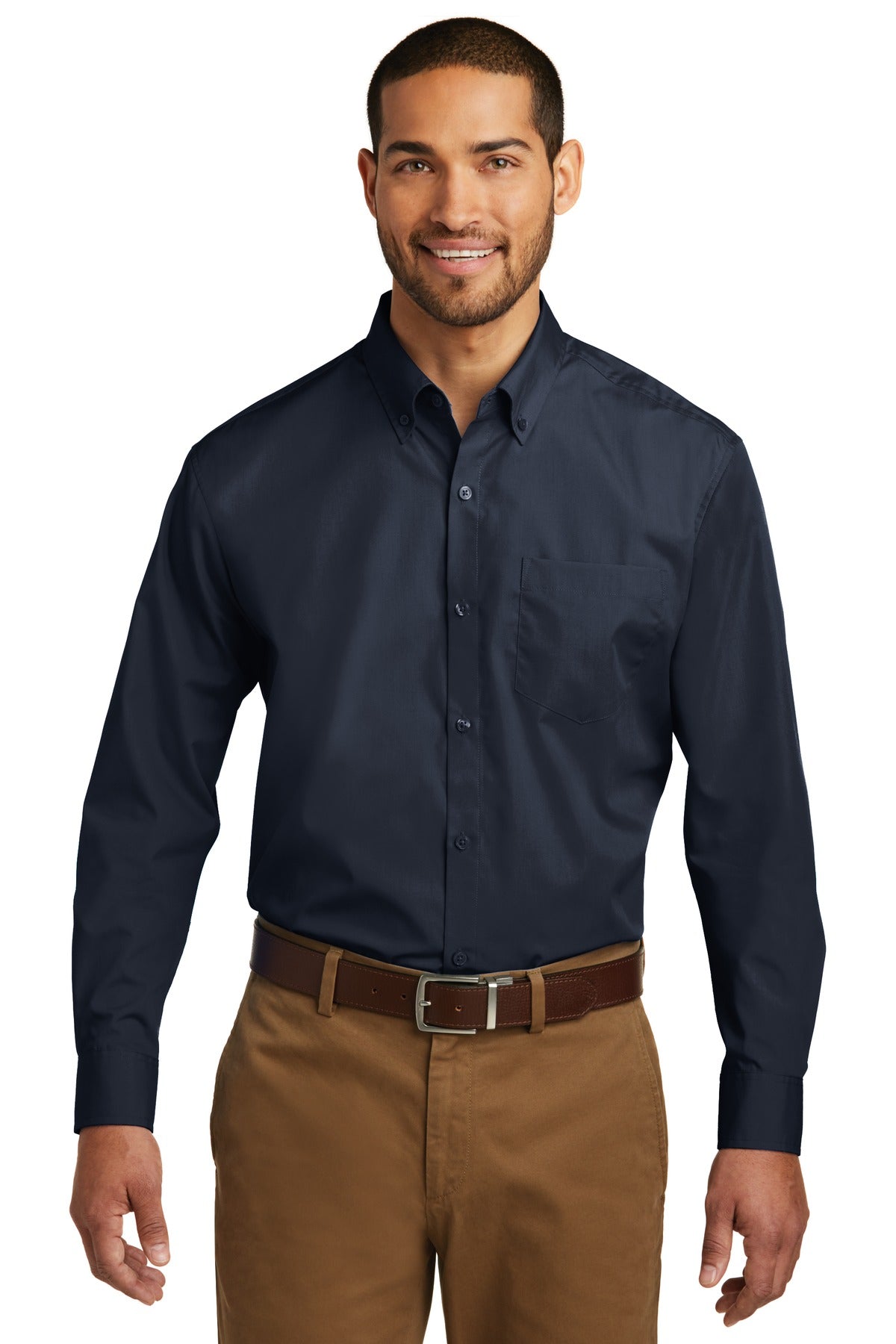 Port Authority® Long Sleeve Carefree Poplin Shirt. W100 [River Blue Navy] - DFW Impression
