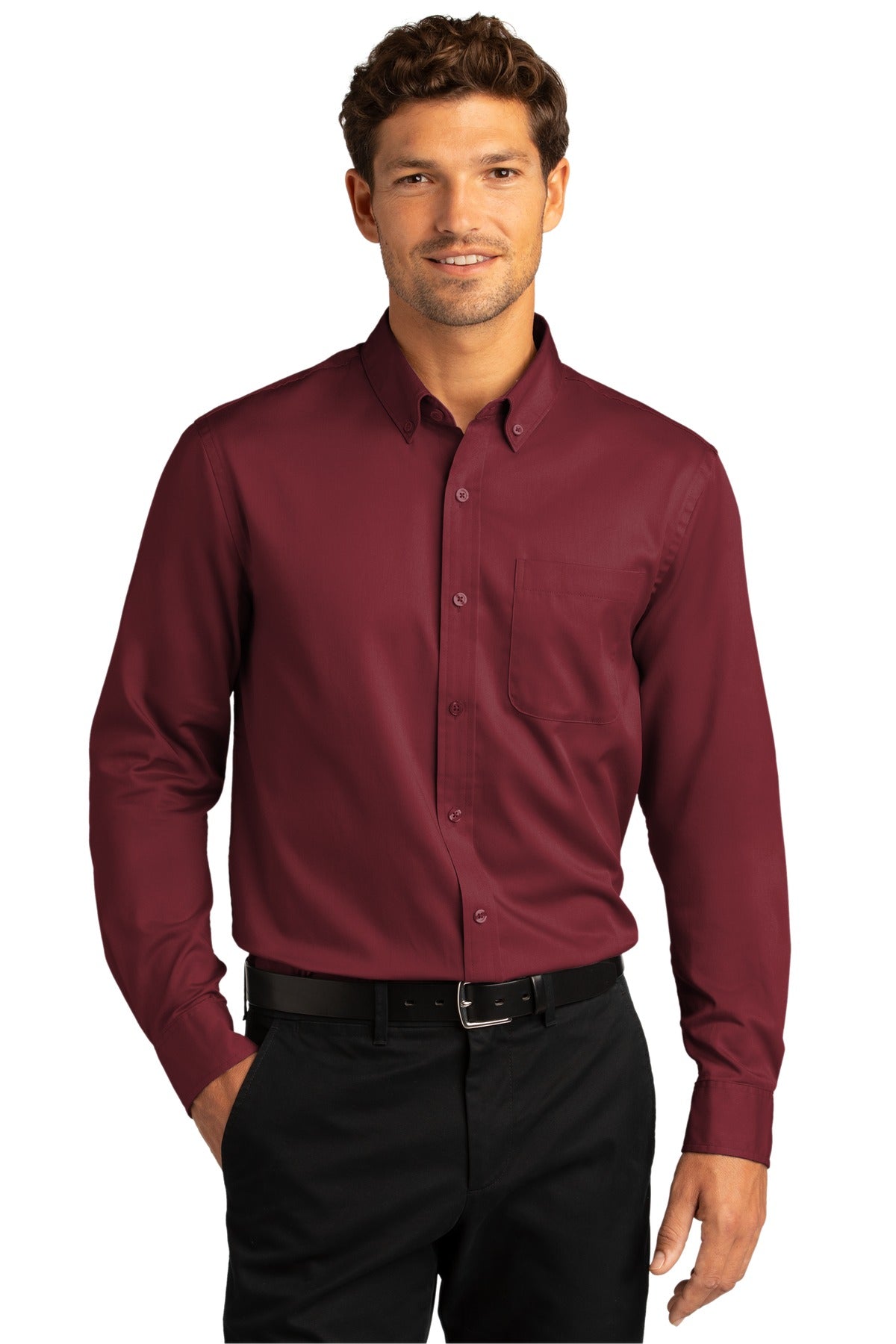 Port Authority® Long Sleeve SuperPro React™ Twill Shirt. W808 [Burgundy] - DFW Impression