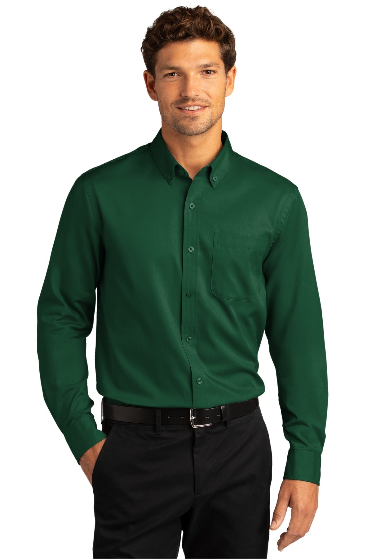 Port Authority® Long Sleeve SuperPro React™ Twill Shirt. W808 [Dark Green] - DFW Impression