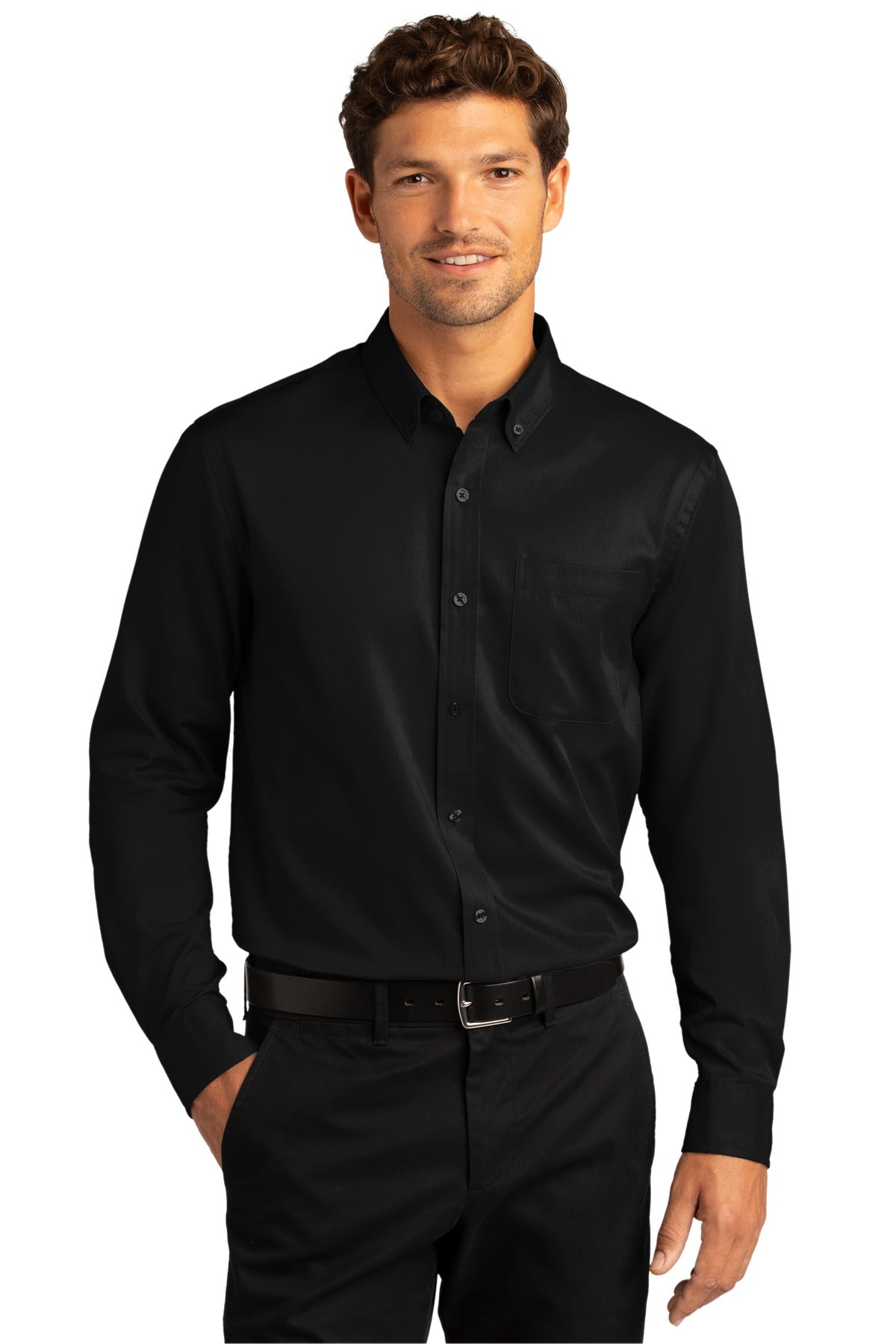 Port Authority® Long Sleeve SuperPro React™ Twill Shirt. W808 [Deep Black] - DFW Impression