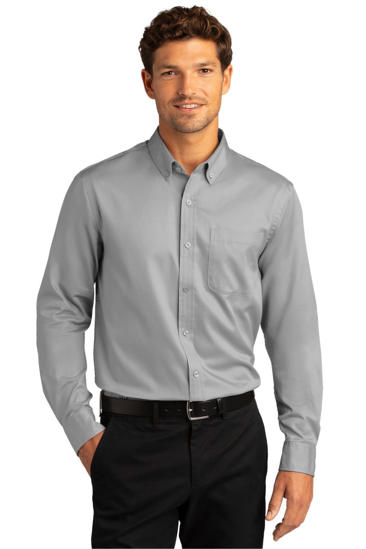 Port Authority® Long Sleeve SuperPro React™ Twill Shirt. W808 [Gusty Grey] - DFW Impression