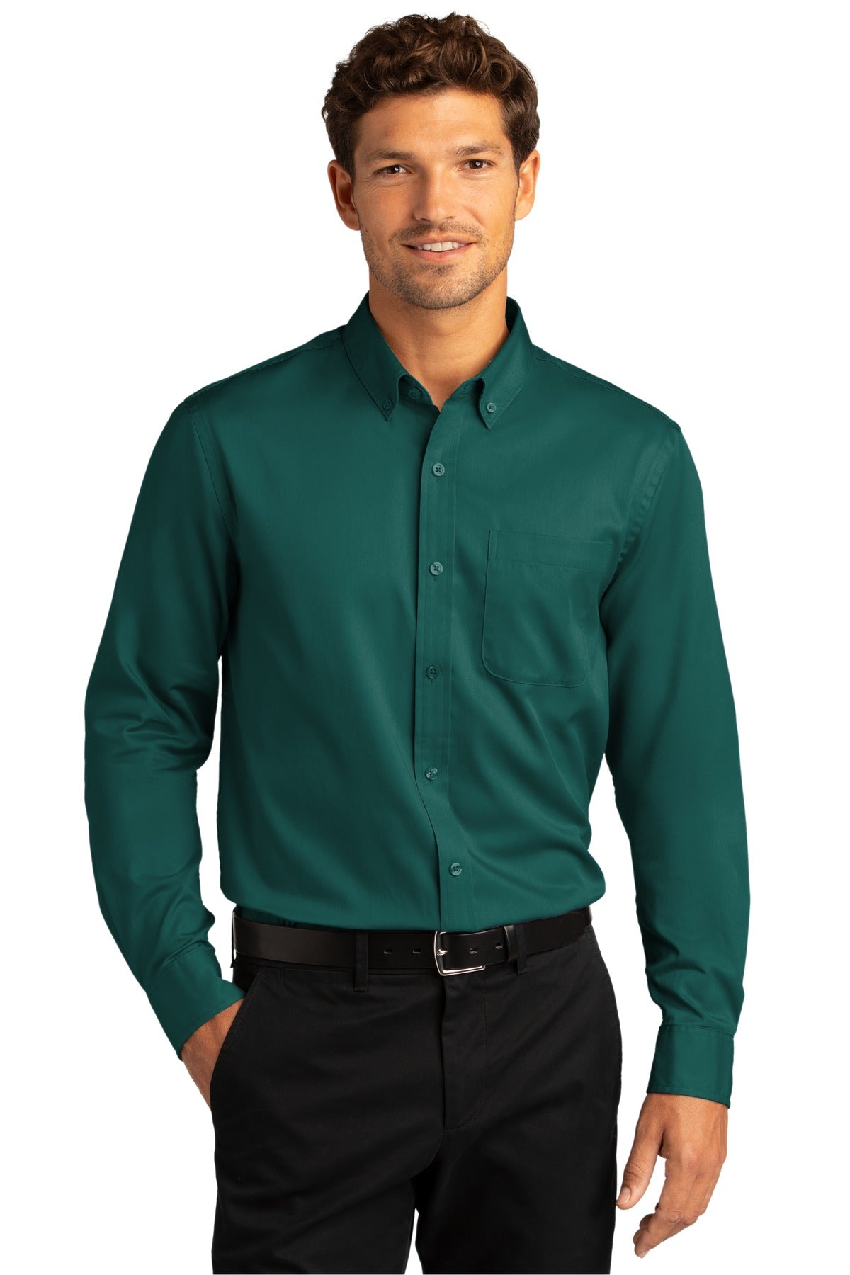 Port Authority® Long Sleeve SuperPro React™ Twill Shirt. W808 [Marine Green] - DFW Impression