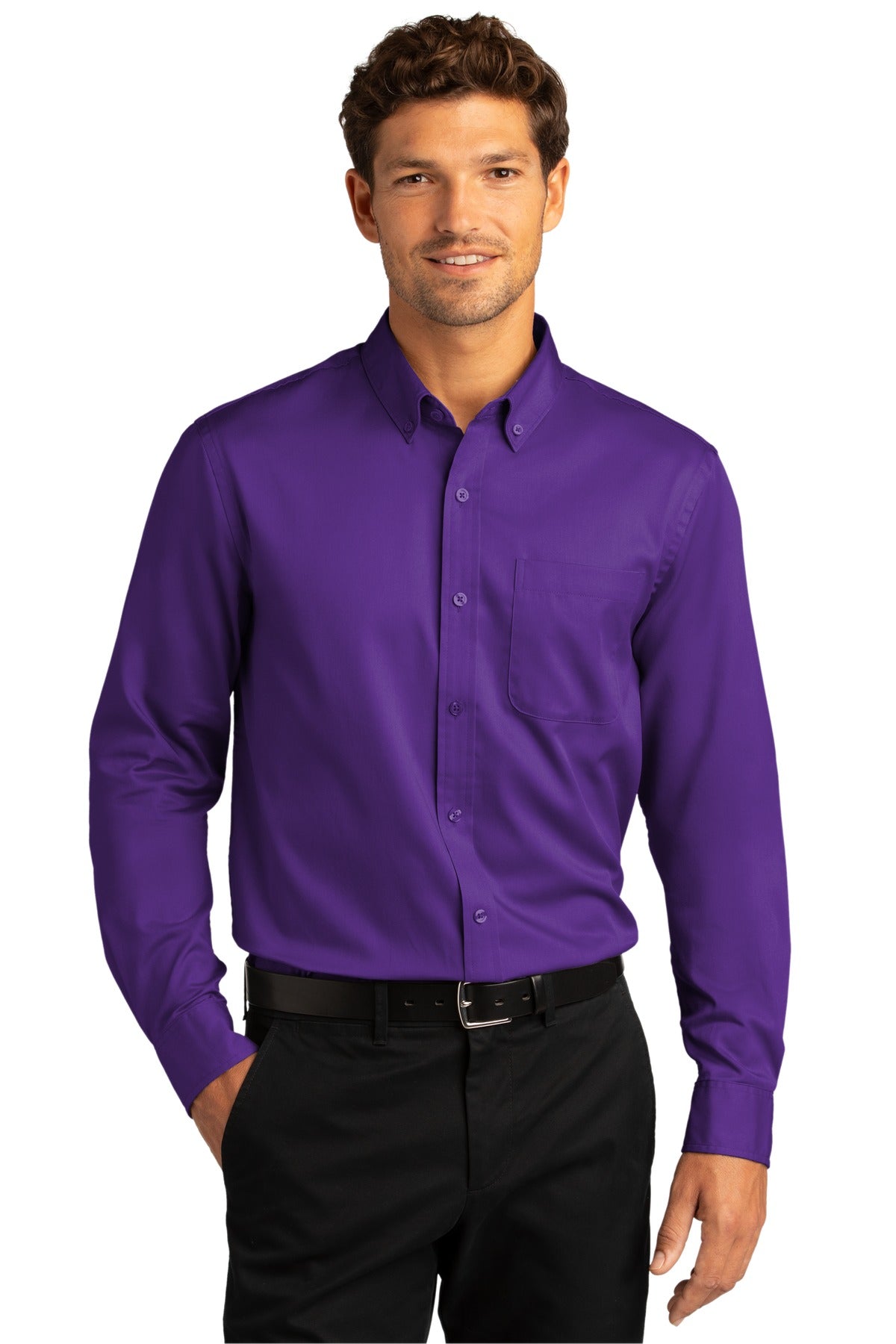 Port Authority® Long Sleeve SuperPro React™ Twill Shirt. W808 [Purple] - DFW Impression