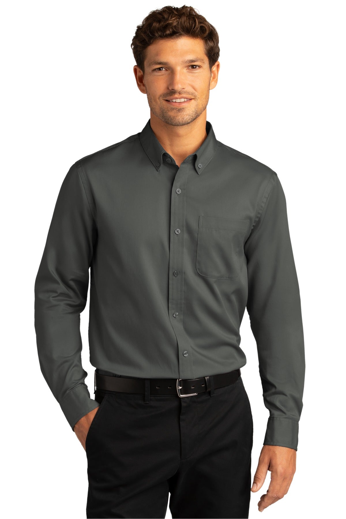 Port Authority® Long Sleeve SuperPro React™ Twill Shirt. W808 [Storm Grey] - DFW Impression