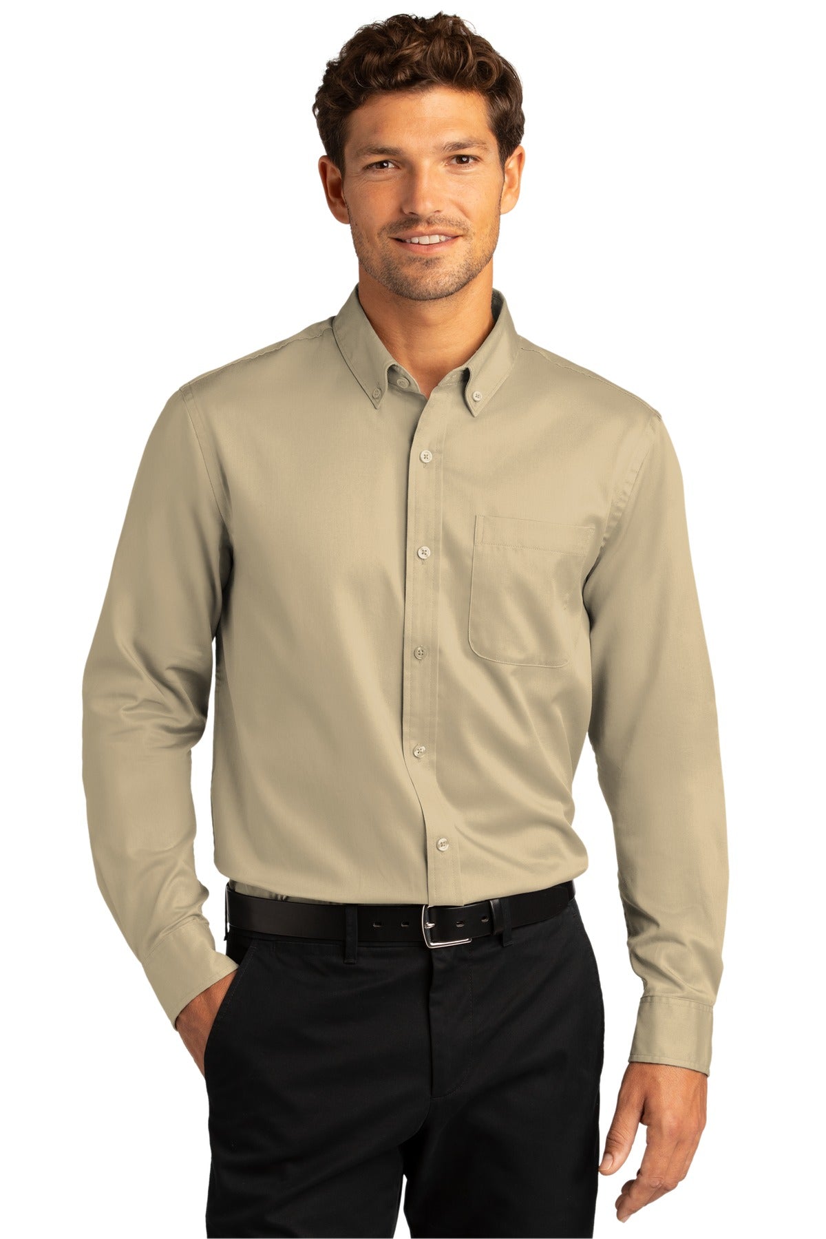 Port Authority® Long Sleeve SuperPro React™ Twill Shirt. W808 [Wheat] - DFW Impression