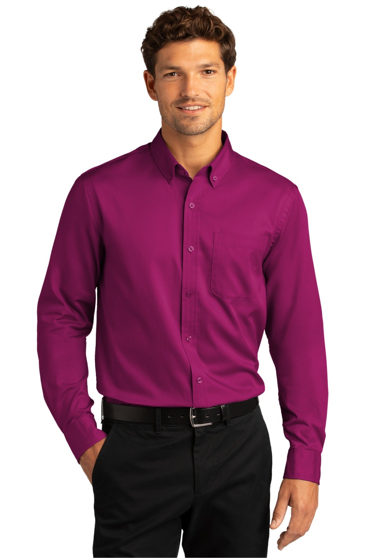 Port Authority® Long Sleeve SuperPro React™ Twill Shirt. W808 [Wild Berry] - DFW Impression