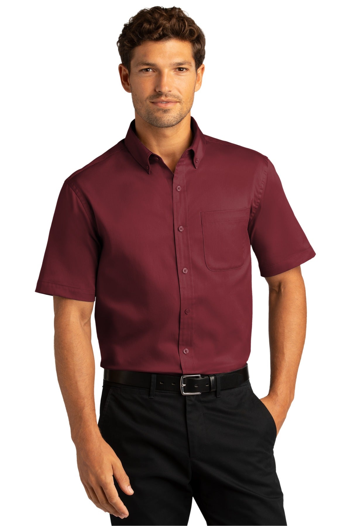 Port Authority® Short Sleeve SuperPro React™ Twill Shirt. W809 [Burgundy] - DFW Impression