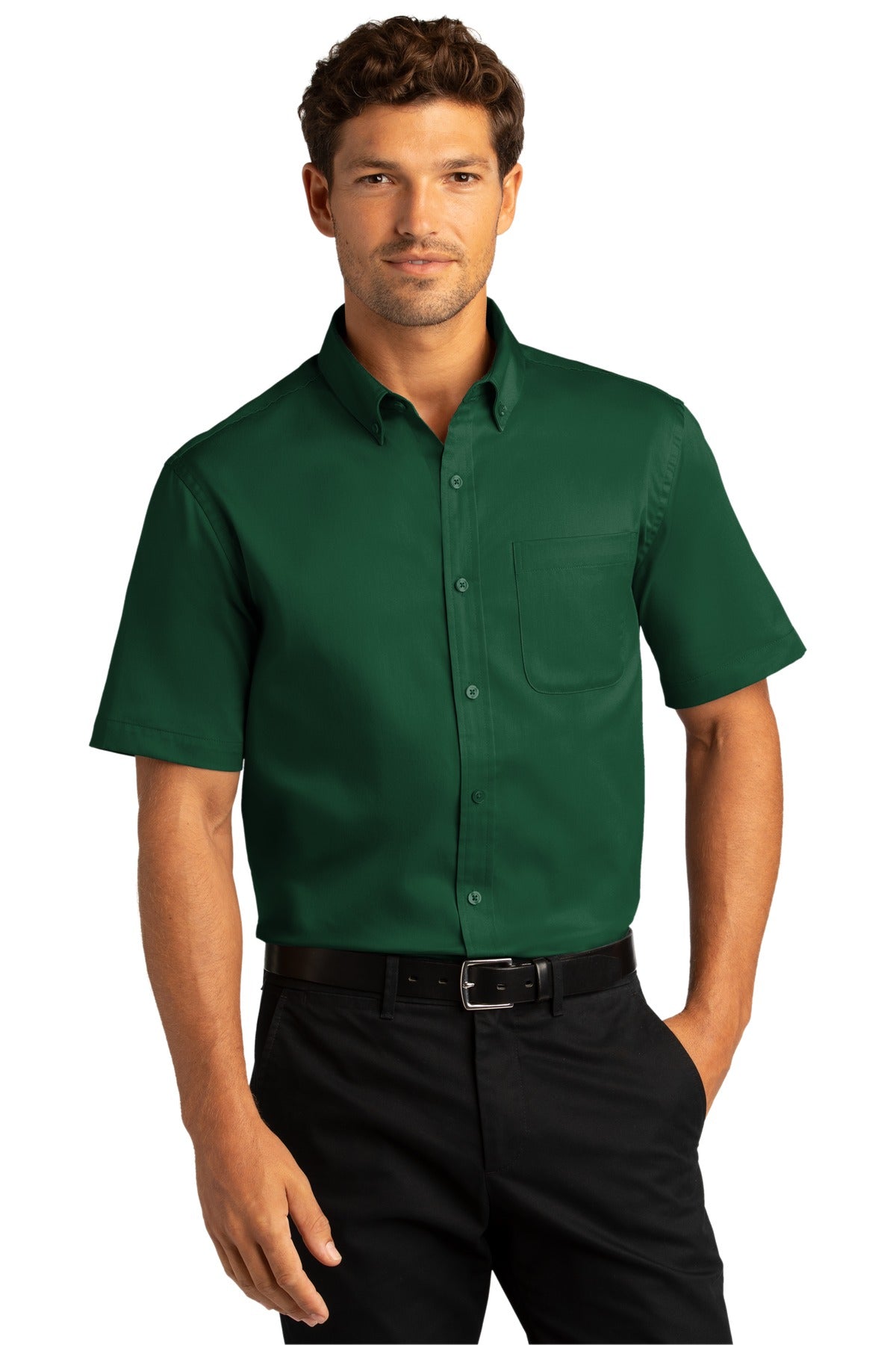 Port Authority® Short Sleeve SuperPro React™ Twill Shirt. W809 [Dark Green] - DFW Impression