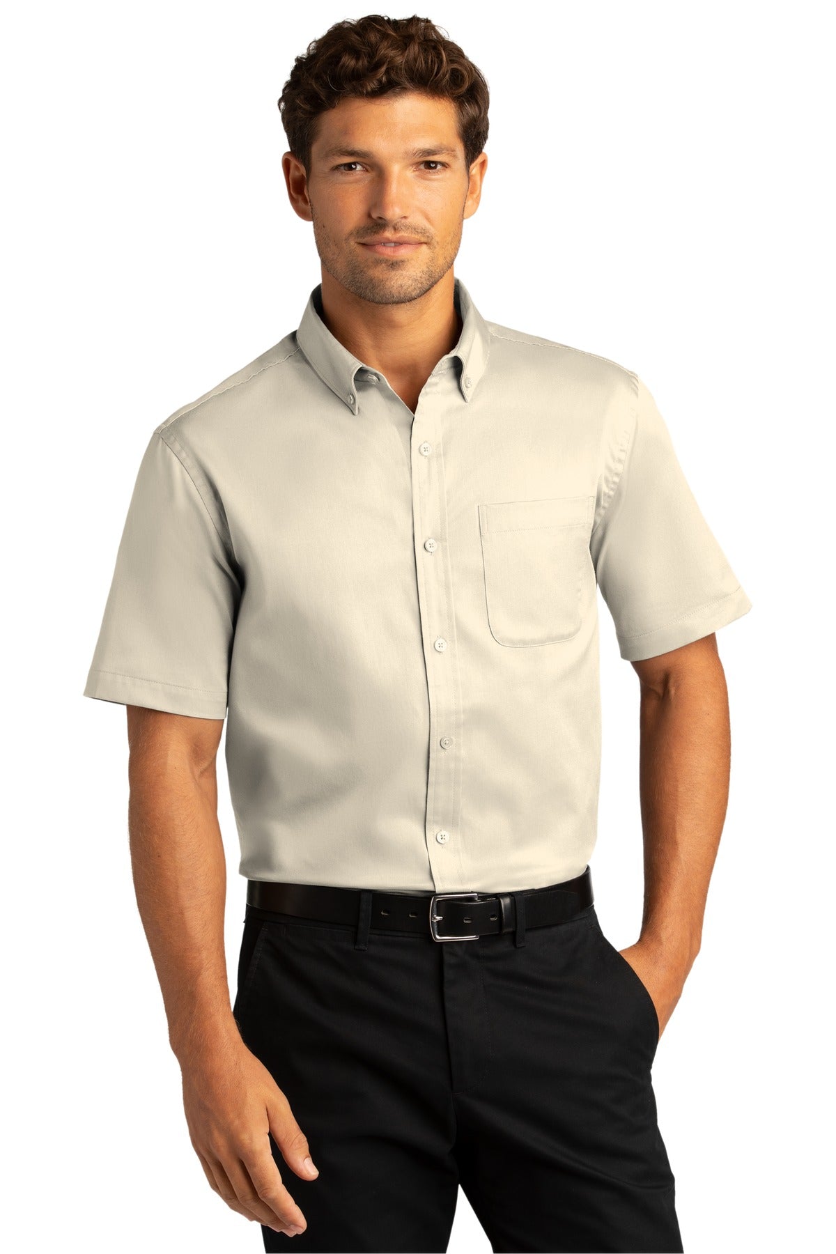 Port Authority® Short Sleeve SuperPro React™ Twill Shirt. W809 [Ecru] - DFW Impression
