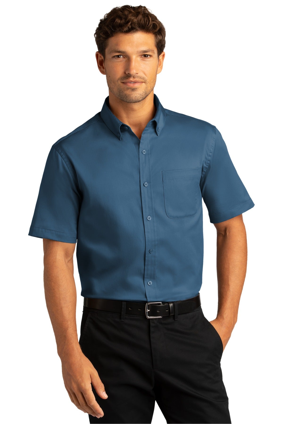 Port Authority® Short Sleeve SuperPro React™ Twill Shirt. W809 [Regatta Blue] - DFW Impression