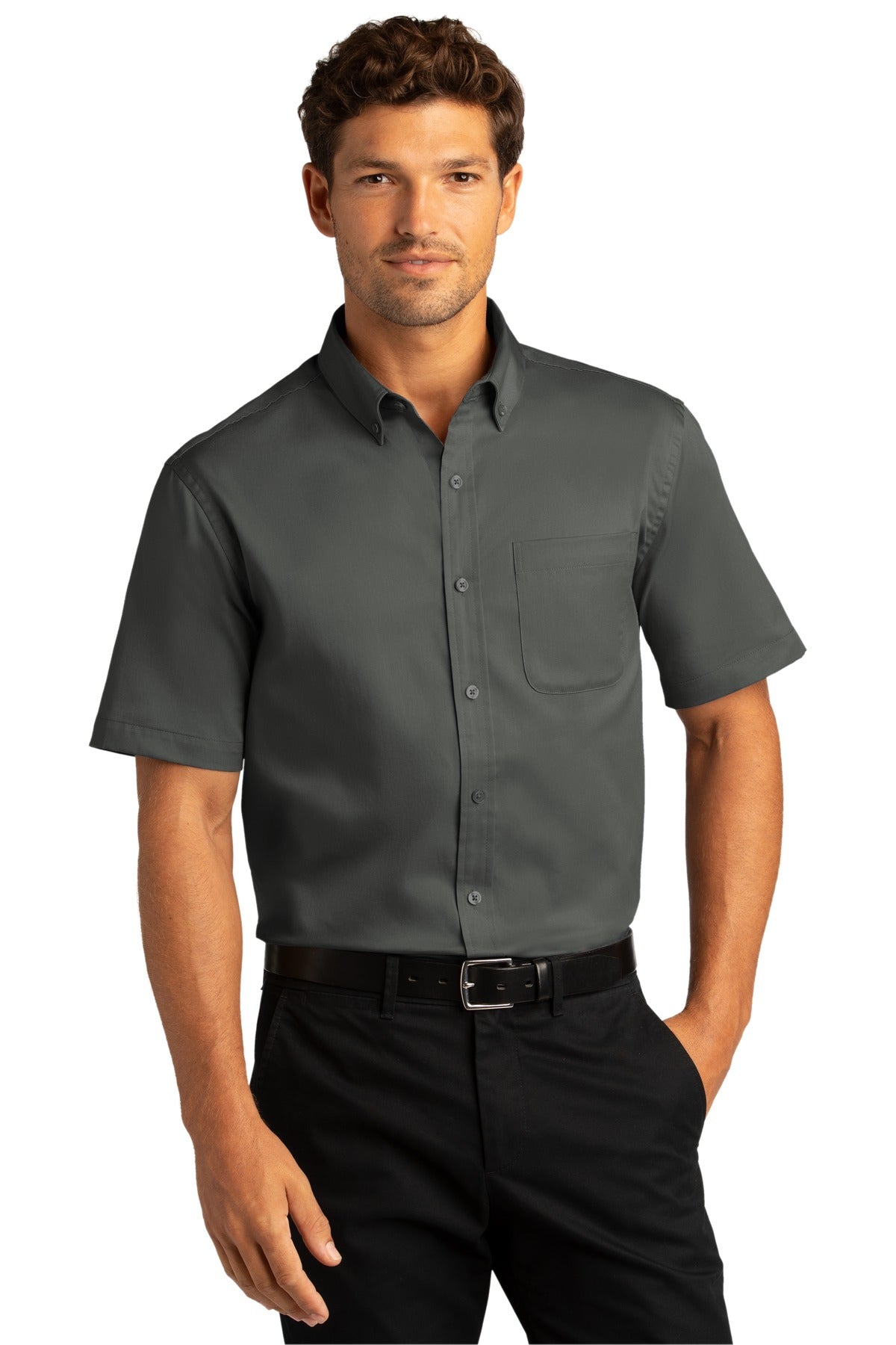 Port Authority® Short Sleeve SuperPro React™ Twill Shirt. W809 [Storm Grey] - DFW Impression