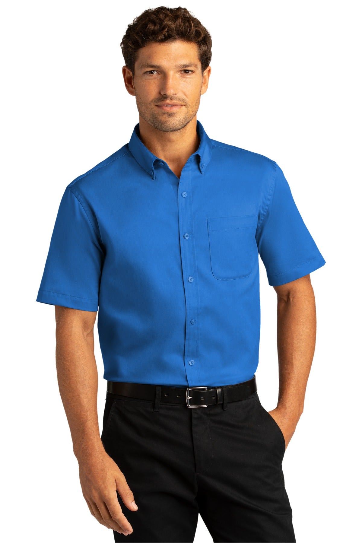 Port Authority® Short Sleeve SuperPro React™ Twill Shirt. W809 [Strong Blue] - DFW Impression