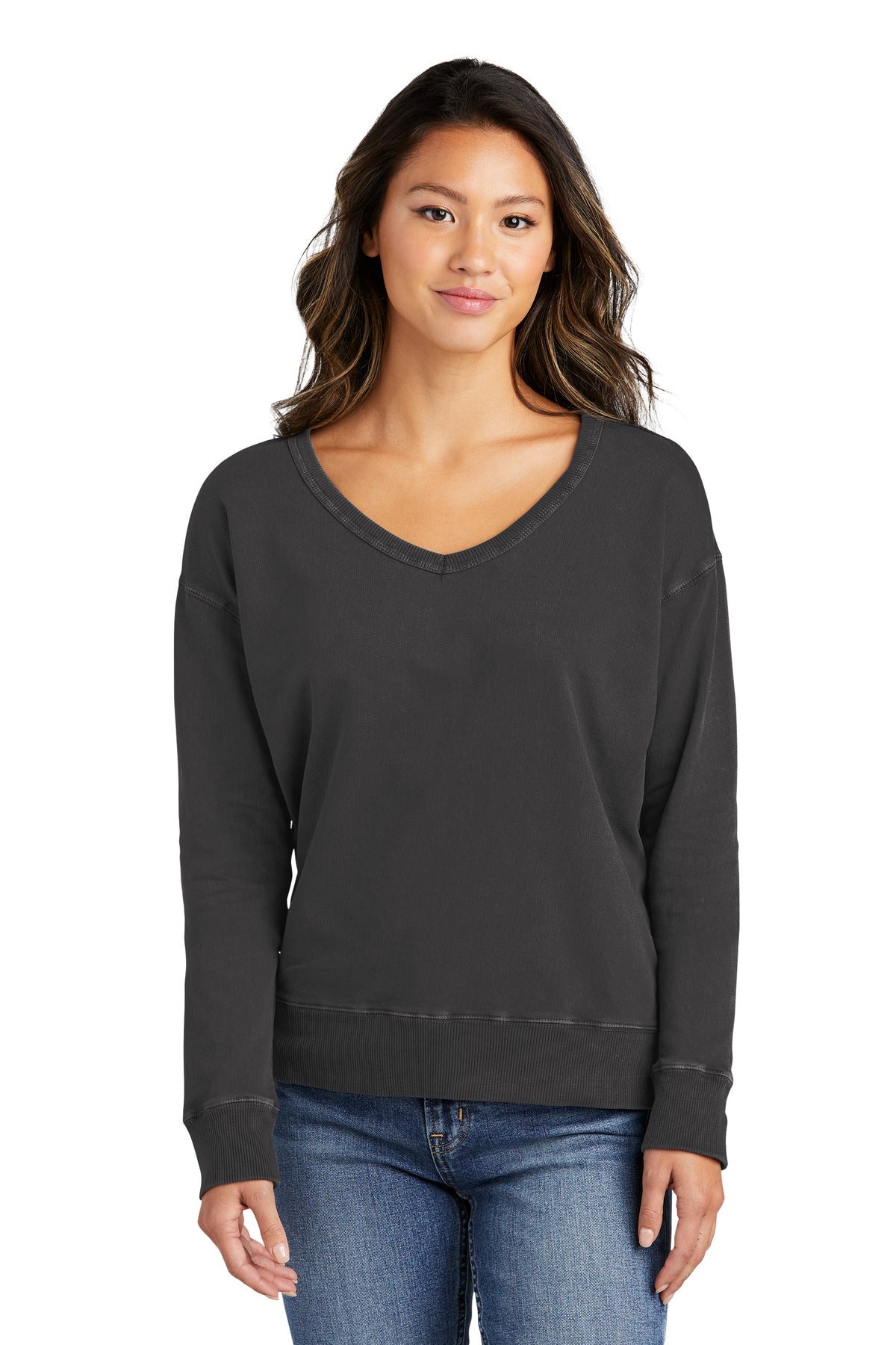 Port & Company® Ladies Beach Wash® Garment-Dyed V-Neck Sweatshirt LPC098V - DFW Impression