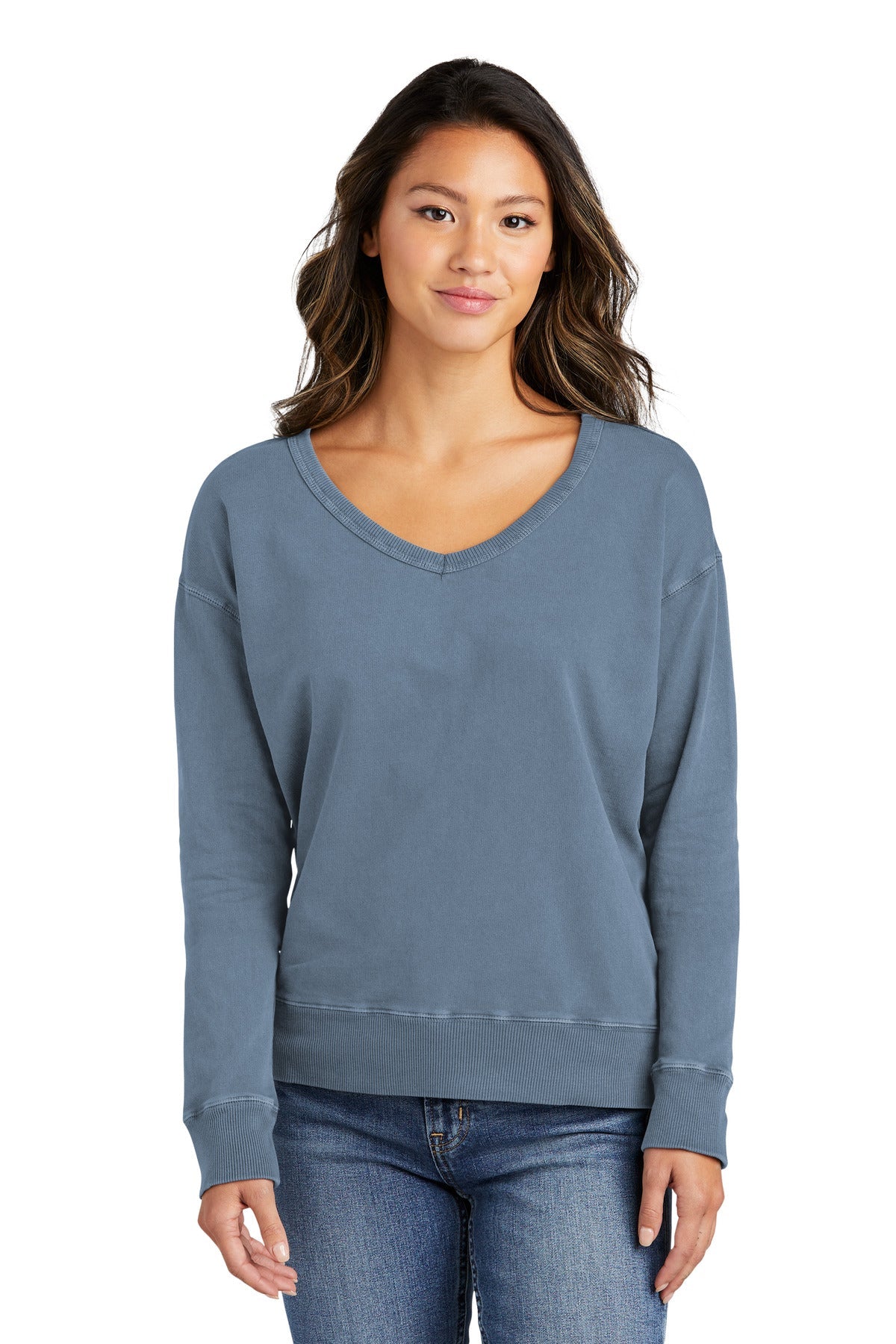 Port & Company® Ladies Beach Wash® Garment-Dyed V-Neck Sweatshirt LPC098V - DFW Impression