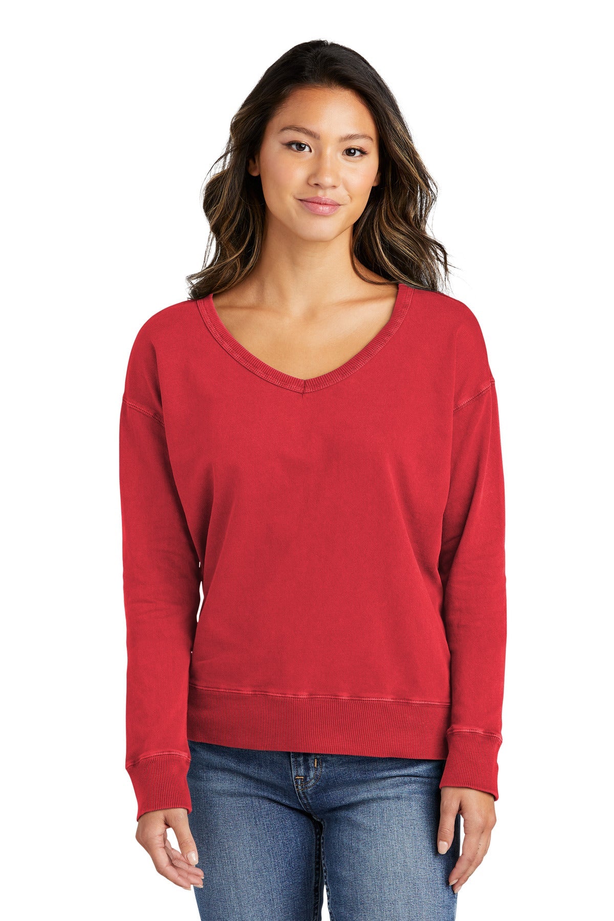 Port & Company® Ladies Beach Wash® Garment-Dyed V-Neck Sweatshirt LPC098V - DFW Impression