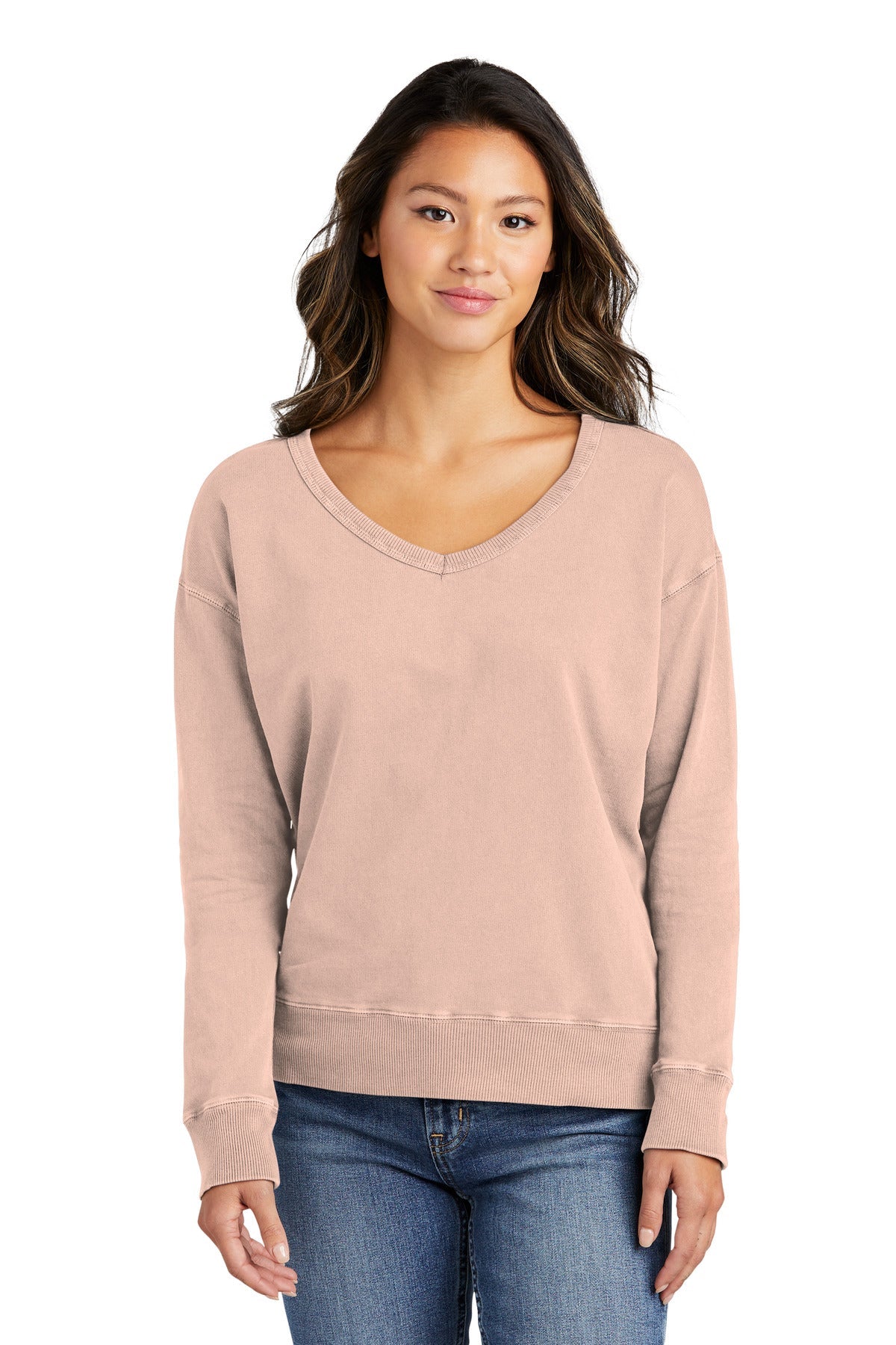 Port & Company® Ladies Beach Wash® Garment-Dyed V-Neck Sweatshirt LPC098V - DFW Impression