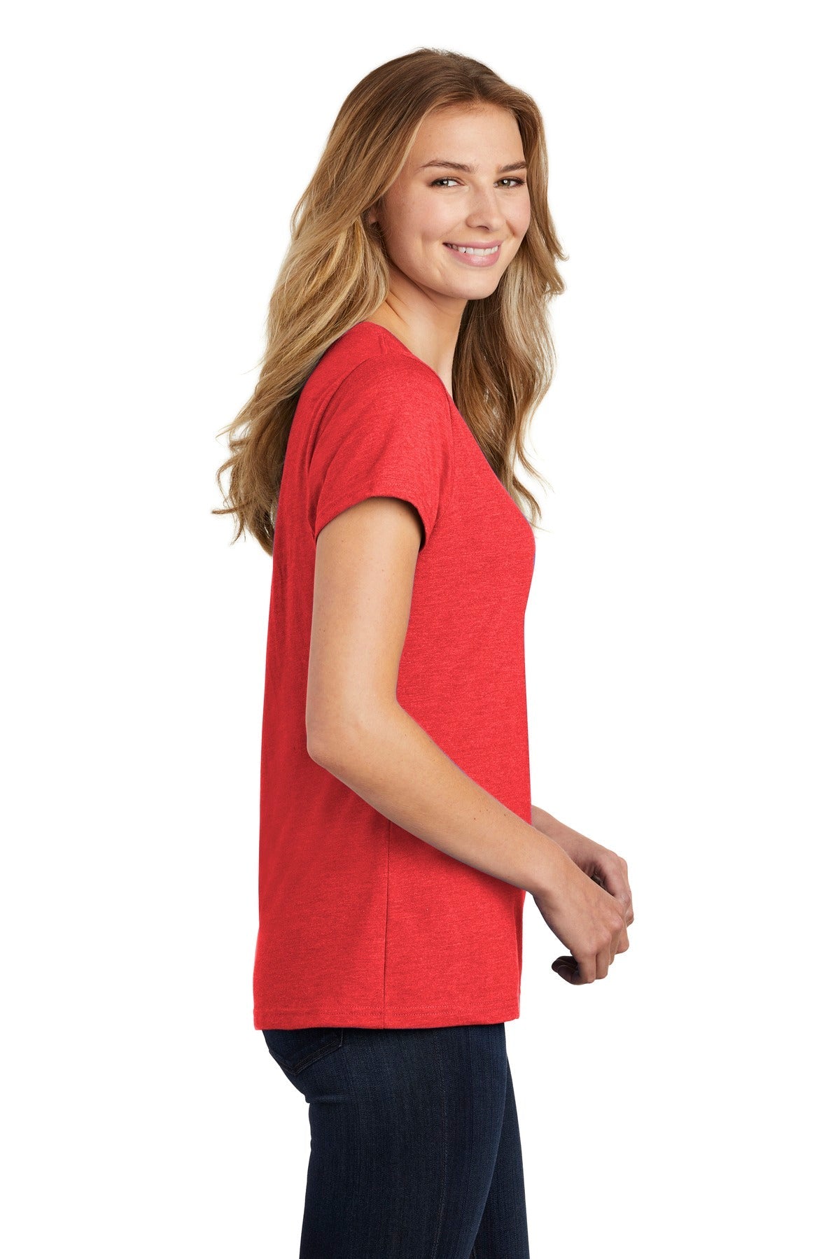 Port & Company ® Ladies Fan Favorite ™ Blend V-Neck Tee. LPC455V [Bright Red Heather] - DFW Impression