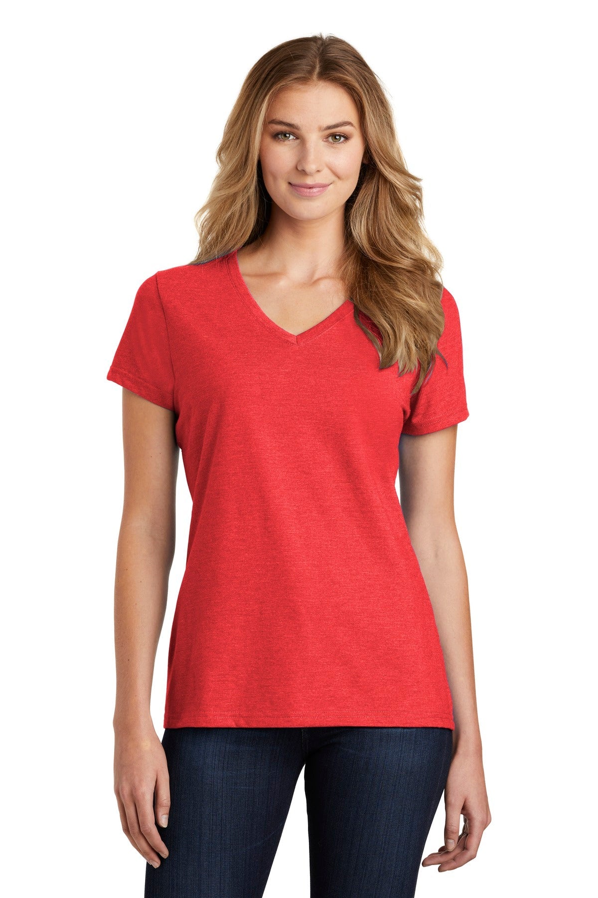 Port & Company ® Ladies Fan Favorite ™ Blend V-Neck Tee. LPC455V [Bright Red Heather] - DFW Impression