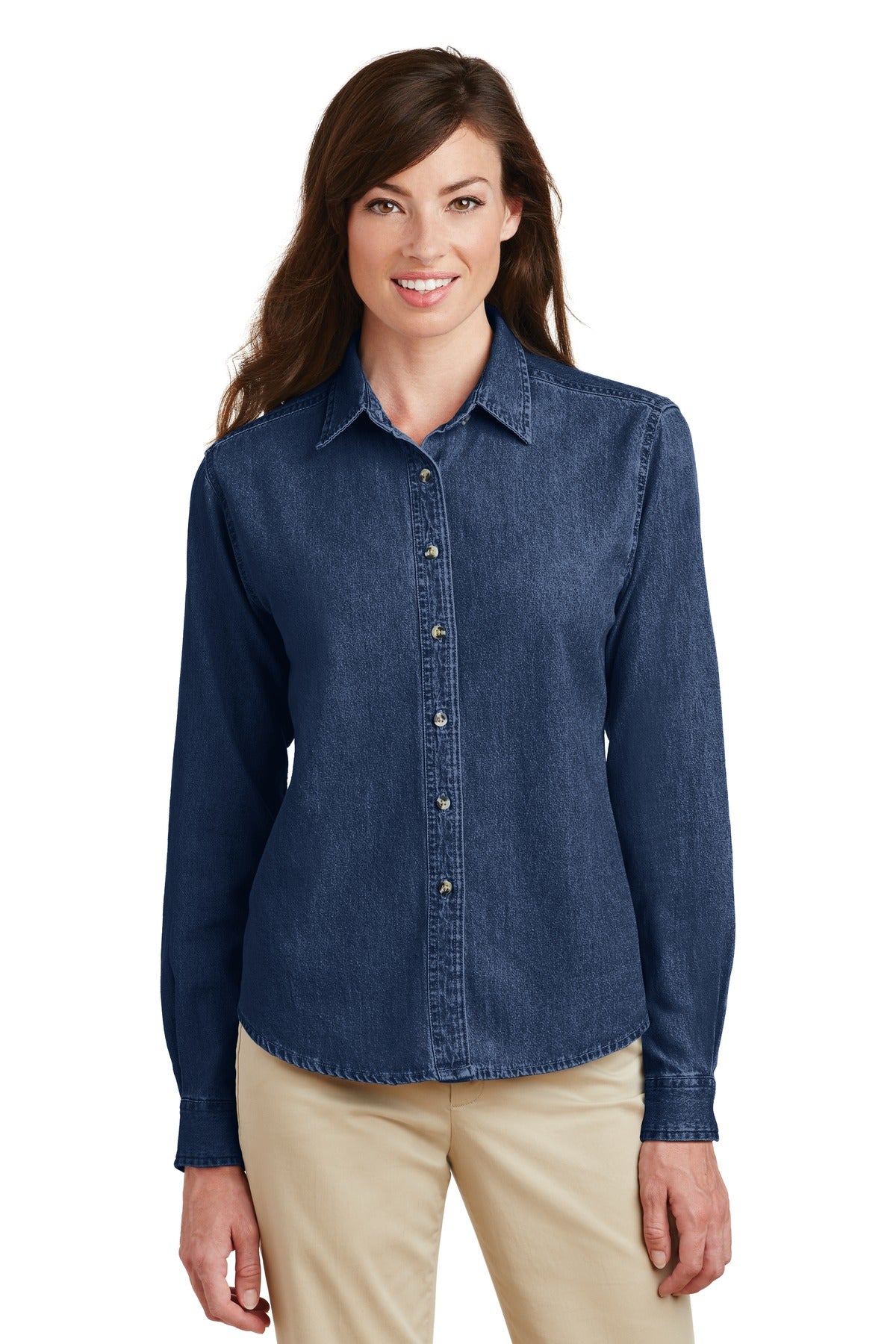 Port & Company® - Ladies Long Sleeve Value Denim Shirt. LSP10 - DFW Impression