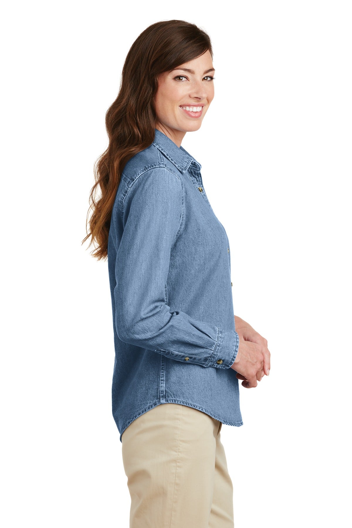 Port & Company® - Ladies Long Sleeve Value Denim Shirt. LSP10 - DFW Impression