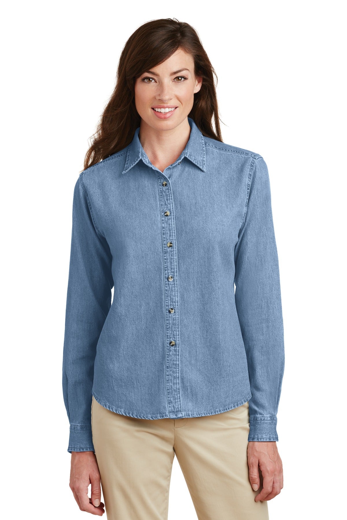 Port & Company® - Ladies Long Sleeve Value Denim Shirt. LSP10 - DFW Impression