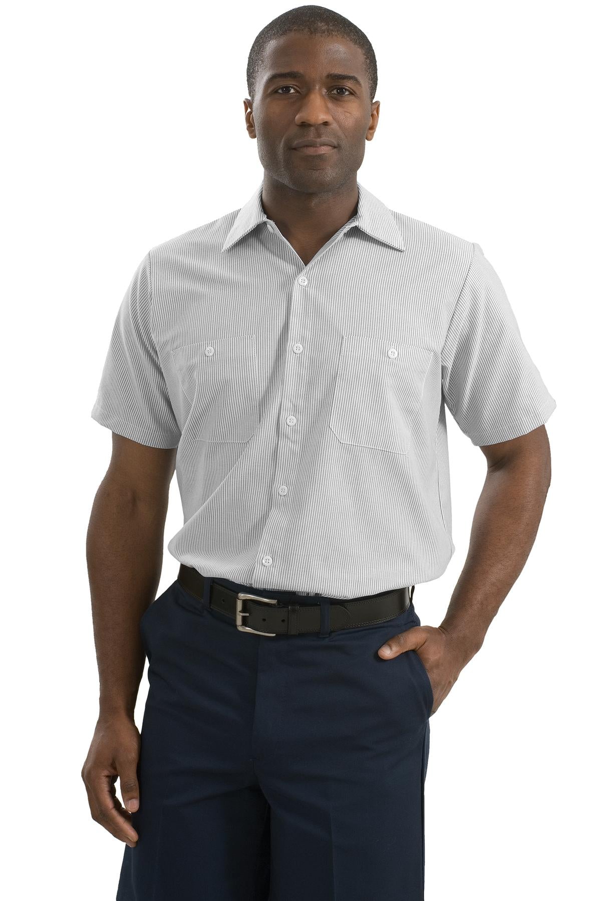 Red Kap® Long Size, Short Sleeve Striped Industrial Work Shirt. CS20LONG - DFW Impression