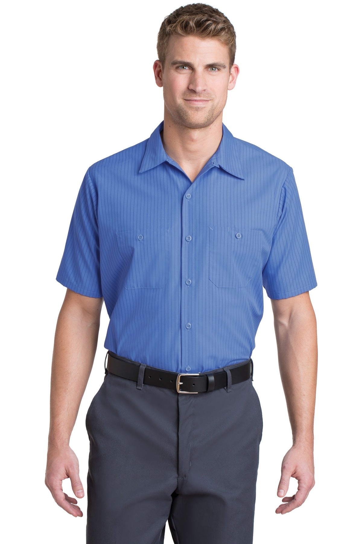 Red Kap® Short Sleeve Striped Industrial Work Shirt. CS20 - DFW Impression